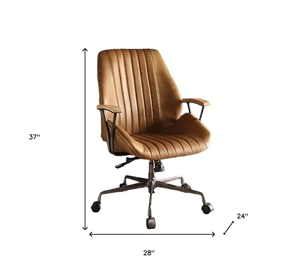 Coffee and Black Adjustable Swivel Faux Leather Rolling Office Chair - Homeroots - Flyclothing LLC