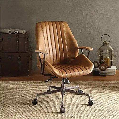 Coffee and Black Adjustable Swivel Faux Leather Rolling Office Chair - Homeroots - Flyclothing LLC