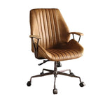 Coffee and Black Adjustable Swivel Faux Leather Rolling Office Chair - Homeroots - Flyclothing LLC