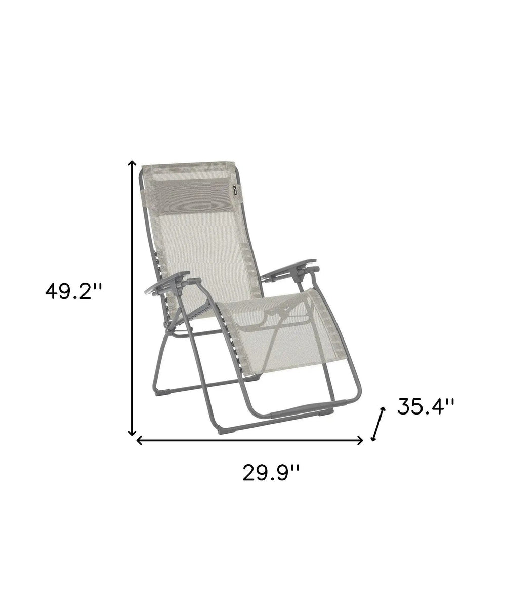 30" Light Gray and Chrome Steel Outdoor Zero Gravity Chair with Light Gray Cushion - Homeroots - Flyclothing LLC