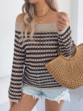 Openwork Striped Off-Shoulder Knit Top - Trendsi - Flyclothing LLC
