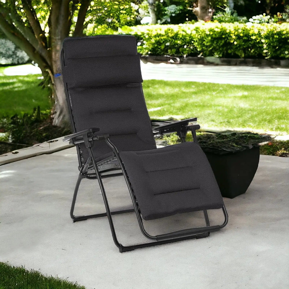 26" Black Steel Outdoor Zero Gravity Chair with Black Cushion - Homeroots - Flyclothing LLC