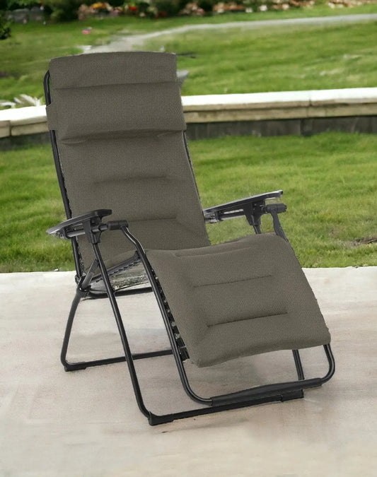 26" Gray Steel Outdoor Zero Gravity Chair with Gray Cushion - Homeroots