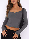 Long Sleeve Sweetheart Neck Crop T-Shirt - Trendsi - Flyclothing LLC
