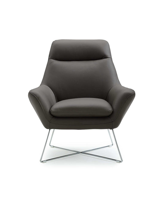 Modern Dark Gray Top Grain Italian Leather Accent Chair - Homeroots - Flyclothing LLC