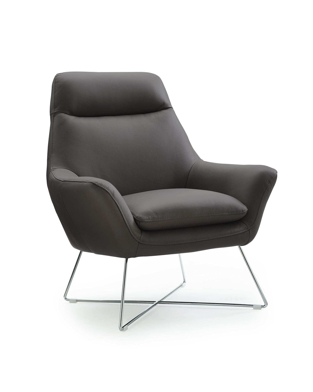 Modern Dark Gray Top Grain Italian Leather Accent Chair - Homeroots - Flyclothing LLC