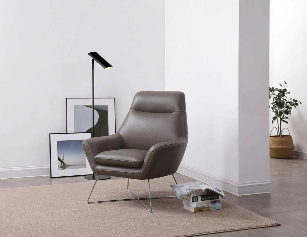 Modern Dark Gray Top Grain Italian Leather Accent Chair - Homeroots - Flyclothing LLC