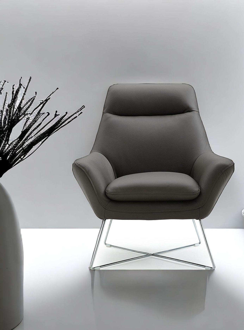 Modern Dark Gray Top Grain Italian Leather Accent Chair - Homeroots - Flyclothing LLC