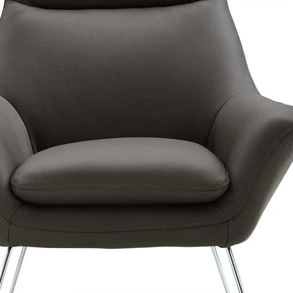 Modern Dark Gray Top Grain Italian Leather Accent Chair - Homeroots - Flyclothing LLC