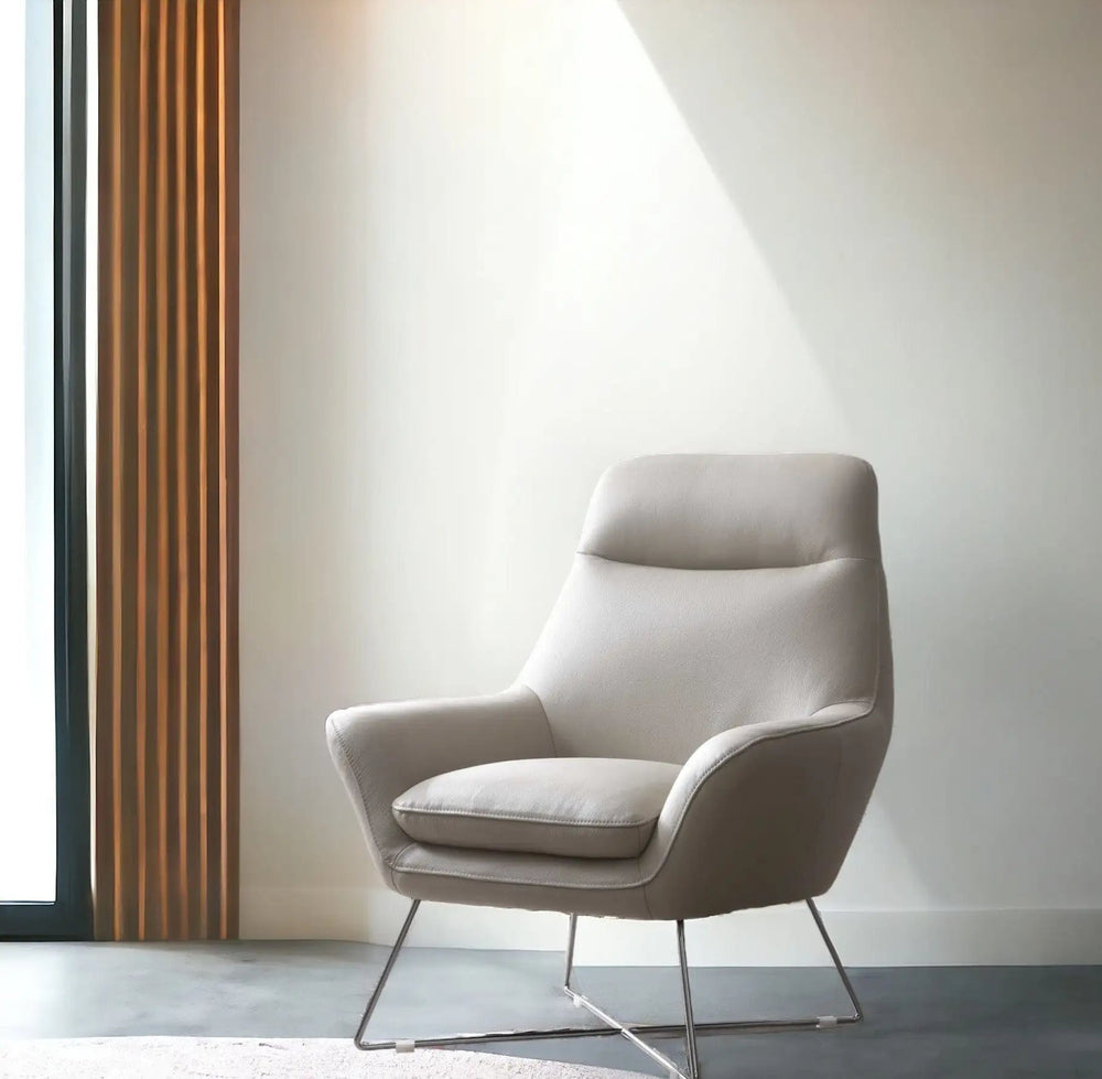 33" Light Gray And Silver Faux Leather Tufted Arm Chair - Homeroots