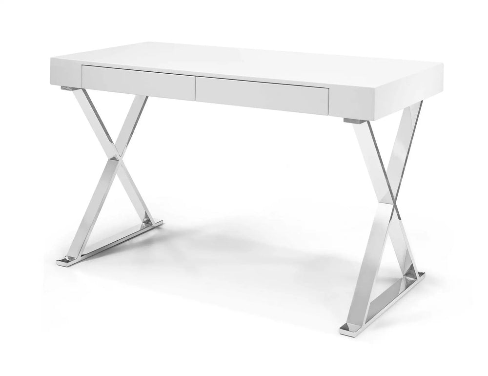 47" White and Silver Writing Desk With Two Drawers - Homeroots - Flyclothing LLC