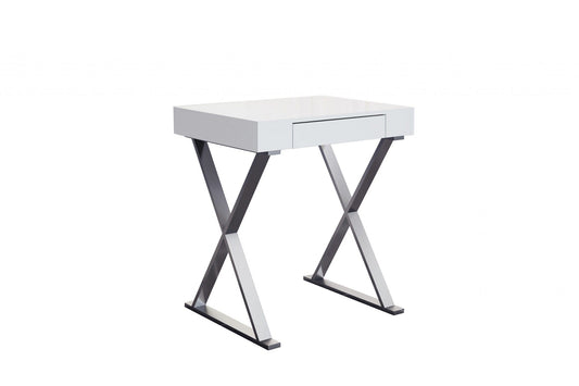 27" White and Silver Writing Desk - Homeroots