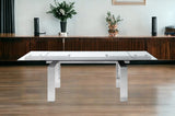 63" Clear and Silver Glass and Stainless Steel Self-Storing Leaf Dining Table - Homeroots - Flyclothing LLC