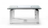 63" Clear and Silver Glass and Stainless Steel Self-Storing Leaf Dining Table - Homeroots - Flyclothing LLC