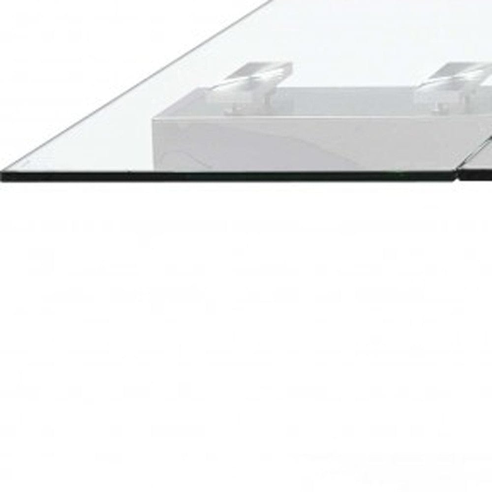 63" Clear and Silver Glass and Stainless Steel Self-Storing Leaf Dining Table - Homeroots - Flyclothing LLC