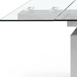 63" Clear and Silver Glass and Stainless Steel Self-Storing Leaf Dining Table - Homeroots - Flyclothing LLC