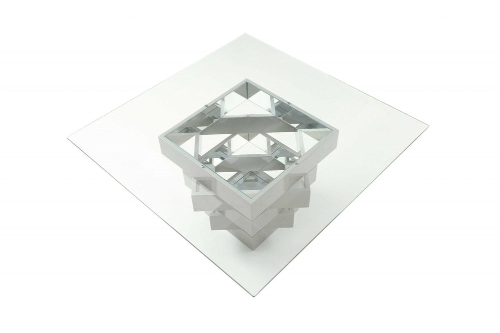 59" Clear And Gray Square Glass And Solid Wood Pedestal Base Dining Table - Homeroots - Flyclothing LLC