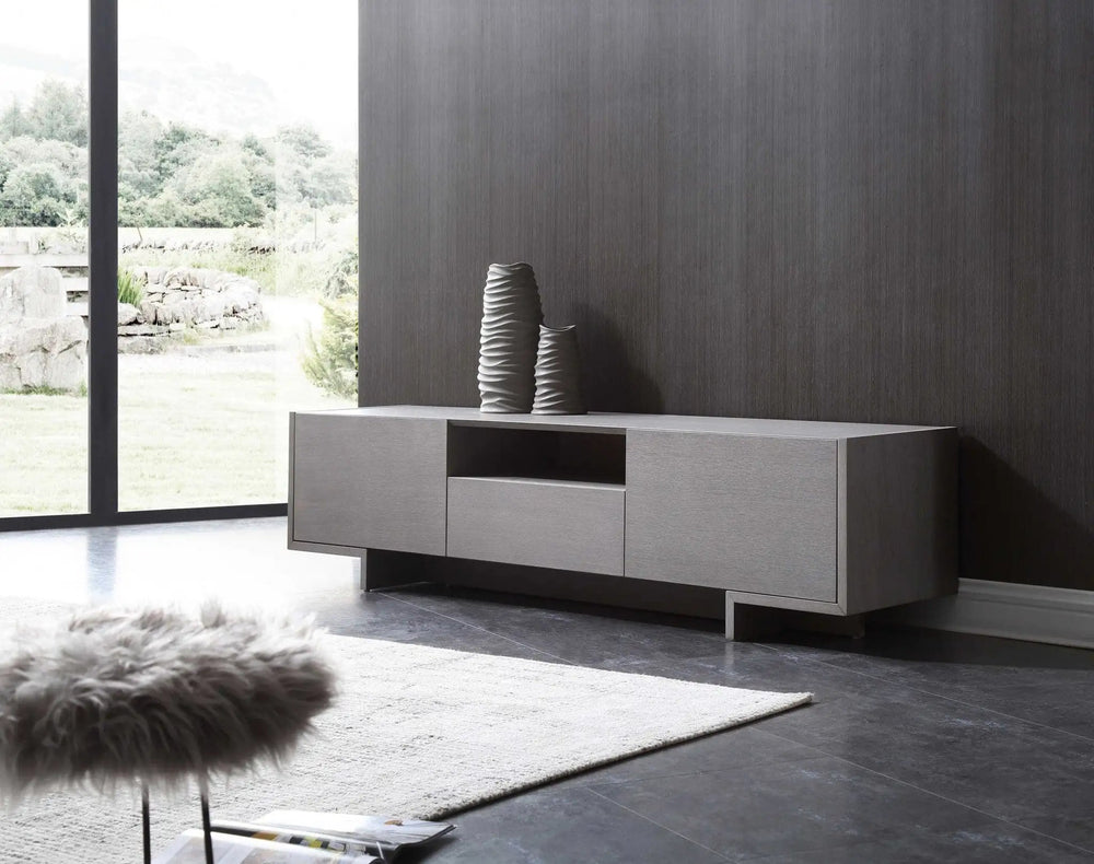 73" Gray Wood Cabinet Enclosed Storage TV Stand - Homeroots - Flyclothing LLC