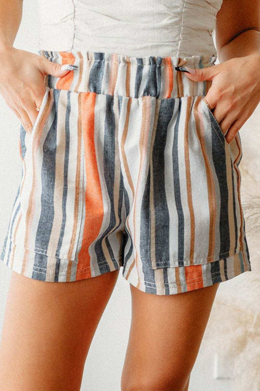 Striped Elastic Waist Shorts - Trendsi - Flyclothing LLC
