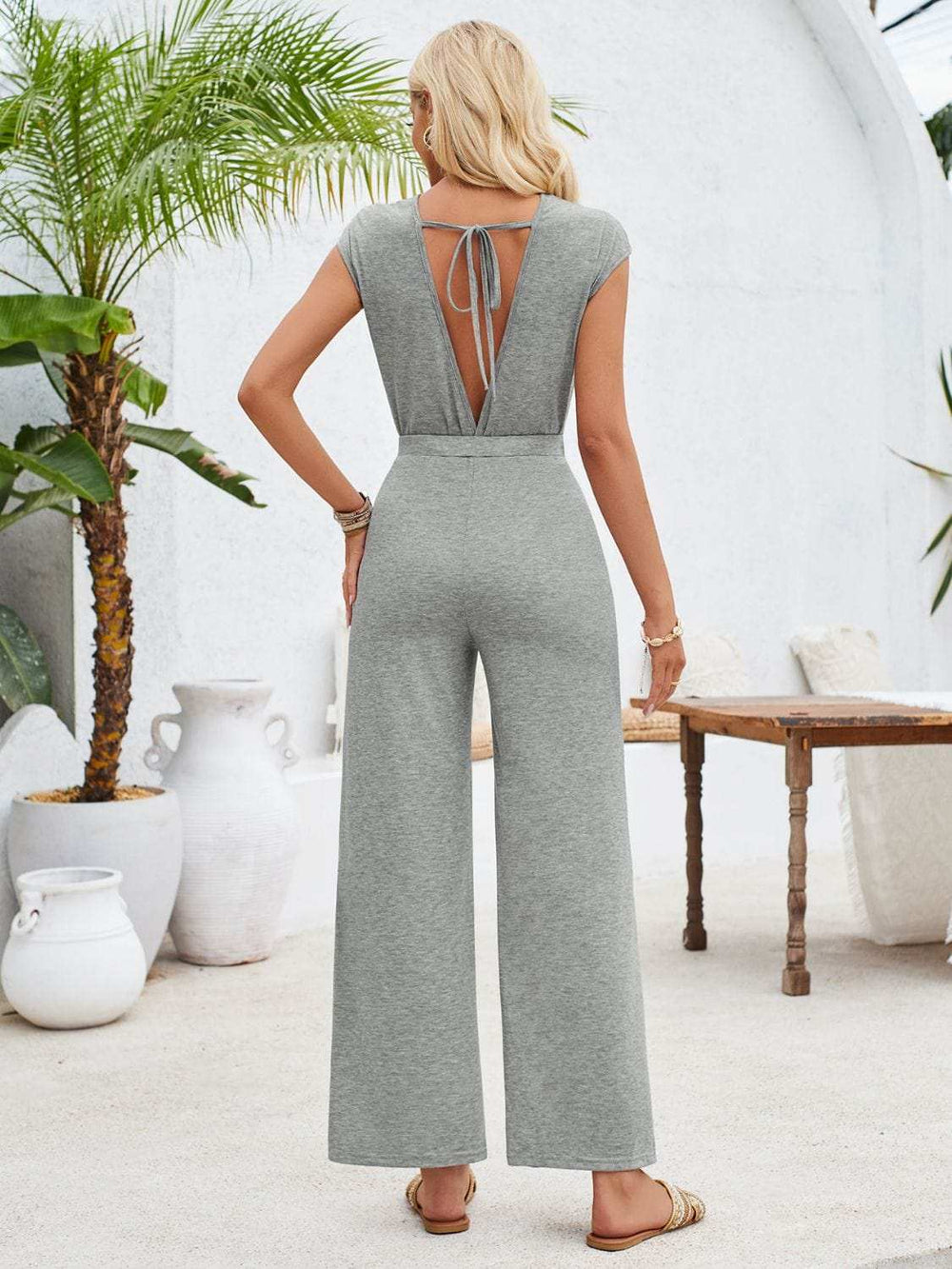Twisted Round Neck Cap Sleeve Jumpsuit - Trendsi - Flyclothing LLC