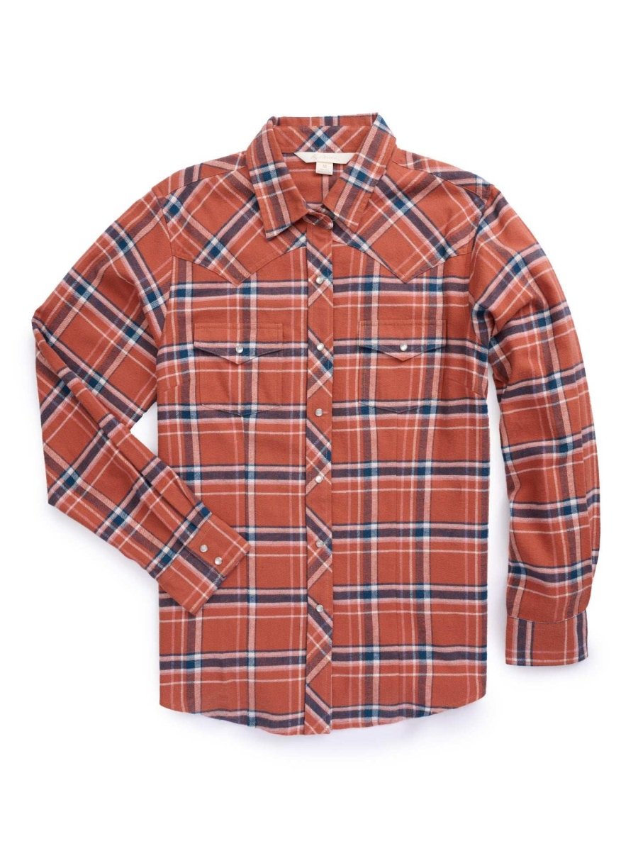 Women's Ely Walker Rust Plaid Flannel Western Snap Shirt - Ely Cattleman - Flyclothing LLC