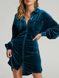 Collared Neck Button Down Long Sleeve Mini Dress - Trendsi - Flyclothing LLC