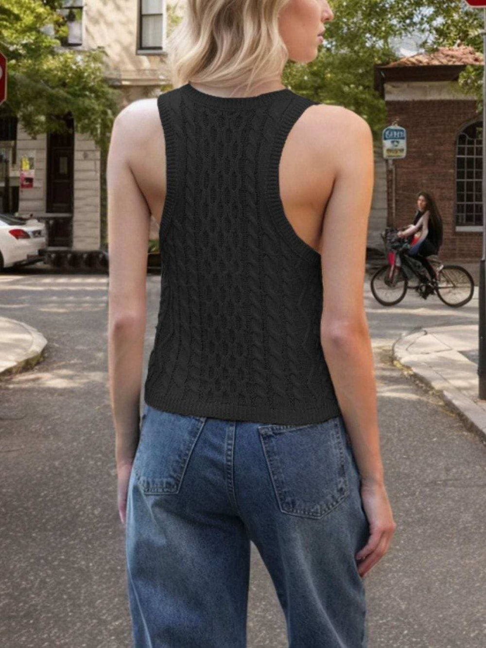 Cable-Knit V-Neck Knit Tank - Trendsi - Flyclothing LLC