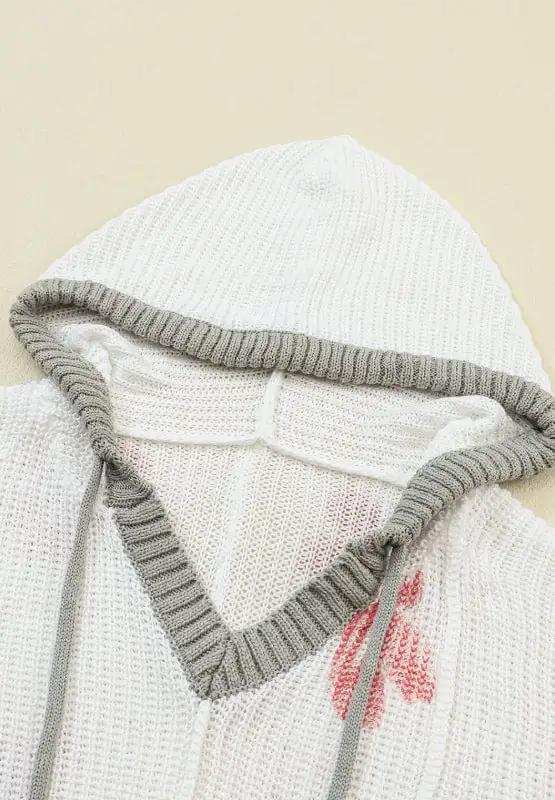 Drawstring Flower Hooded Knit Top - Trendsi - Flyclothing LLC