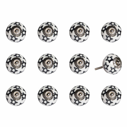 1.5" X 1.5" X 1.5" White Black And Silver Knobs 12 Pack - Homeroots