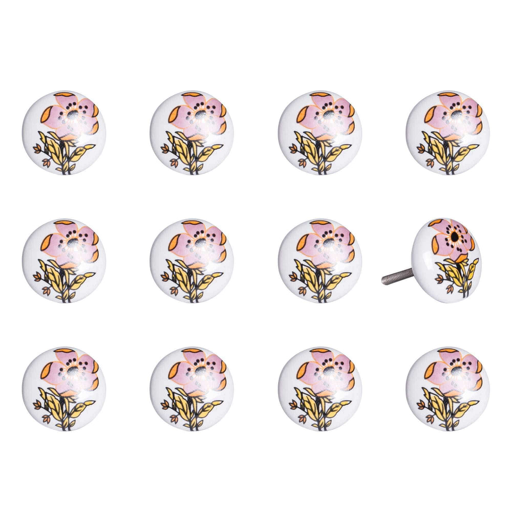 Floral White And Pink Set Of 12 Knobs - Homeroots - Flyclothing LLC