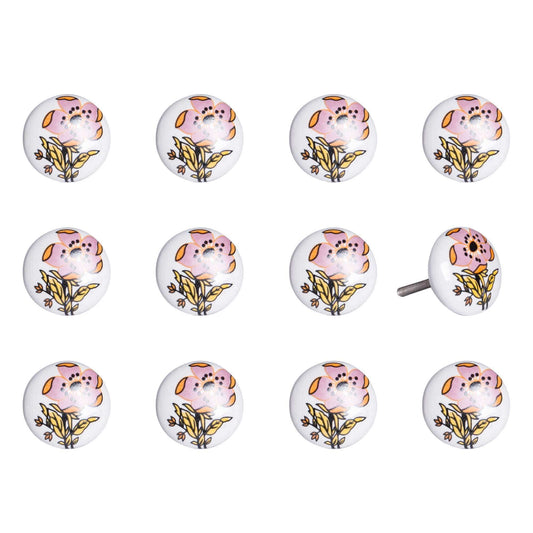 Floral White And Pink Set Of 12 Knobs - Homeroots - Flyclothing LLC