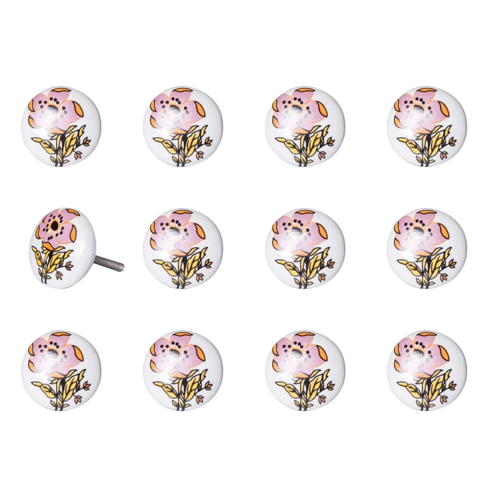 Floral White And Pink Set Of 12 Knobs - Homeroots - Flyclothing LLC