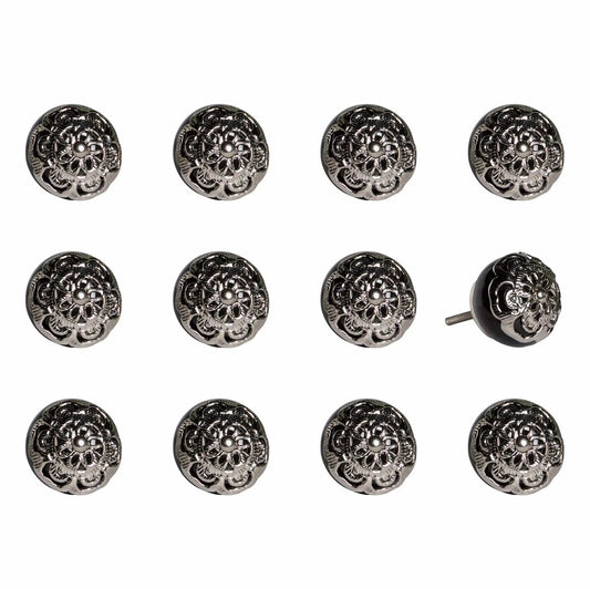 1.5" X 1.5" X 1.5" Black And Chrome  Knobs 12 Pack - Homeroots