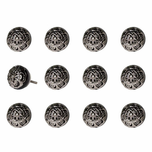 1.5" X 1.5" X 1.5" Black And Chrome  Knobs 12 Pack - Homeroots