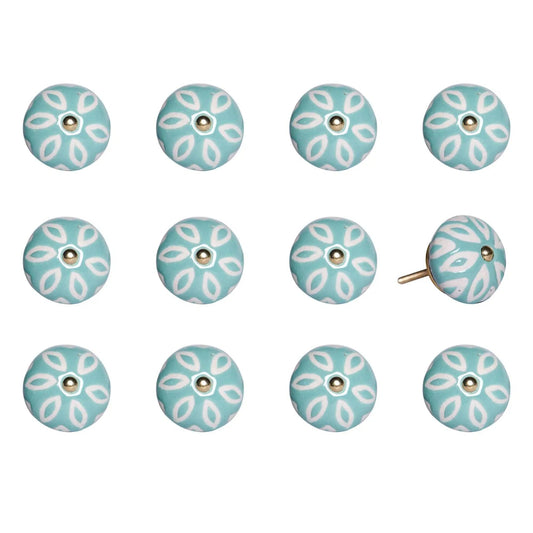 1.5" X 1.5" X 1.5" Turquoise White And Gold Knobs 12 Pack - Homeroots
