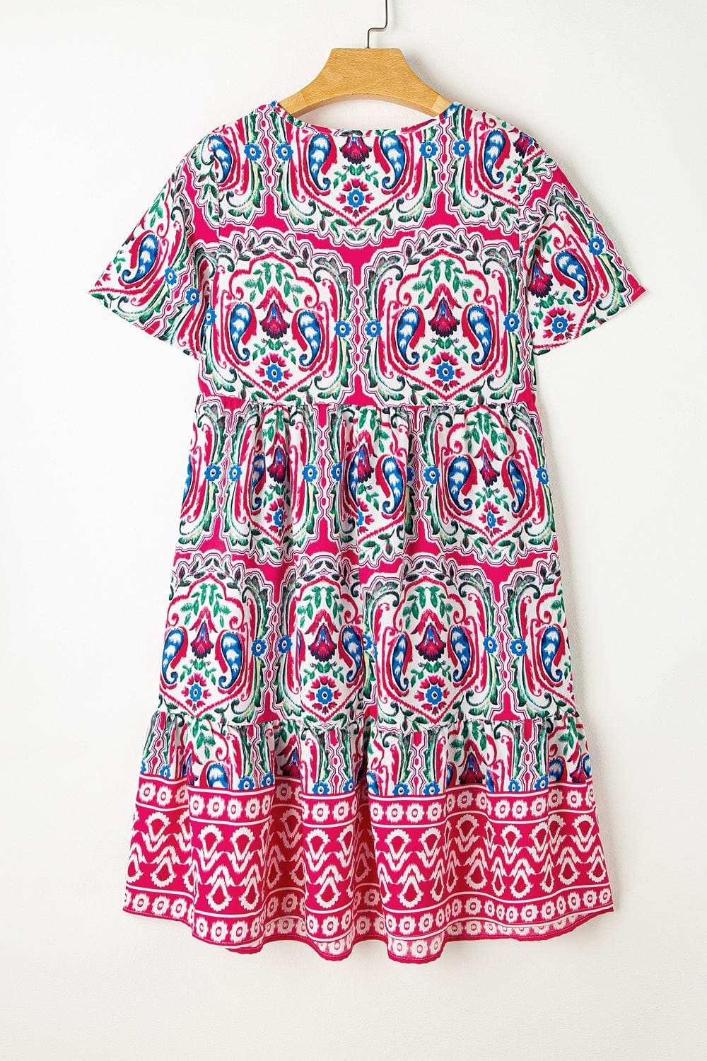 Printed Tie Neck Short Sleeve Dress - Trendsi - Flyclothing LLC
