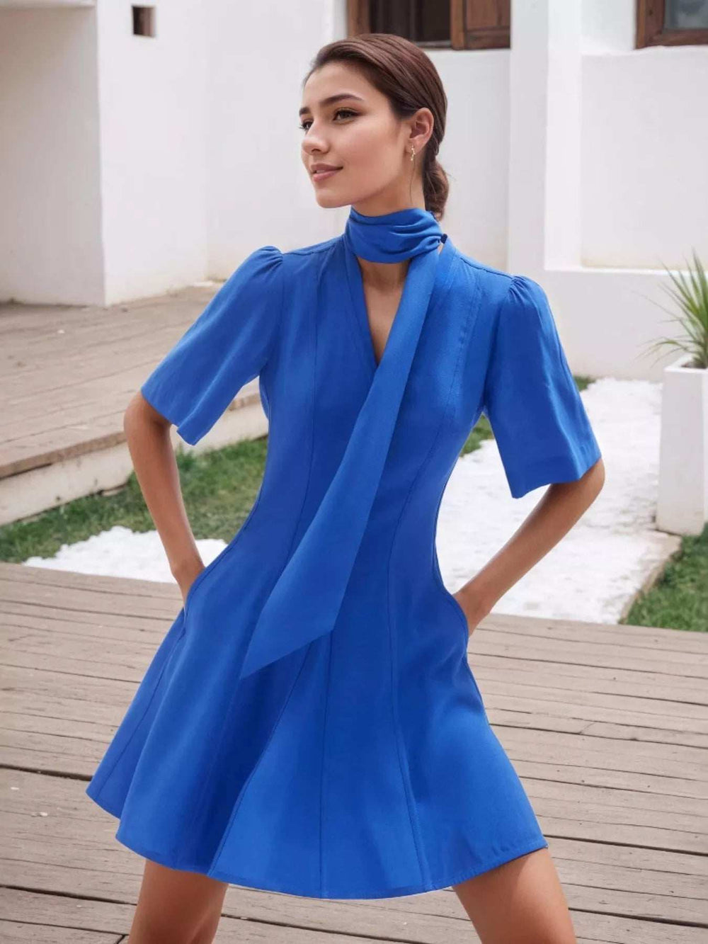 V-Neck Short Sleeve Dress with Pockets - Trendsi - Flyclothing LLC