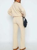 Quarter Zip Long Sleeve Top and Pants Set - Trendsi - Flyclothing LLC