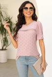 Eyelet Round Neck Short Sleeve T-Shirt - Trendsi - Flyclothing LLC