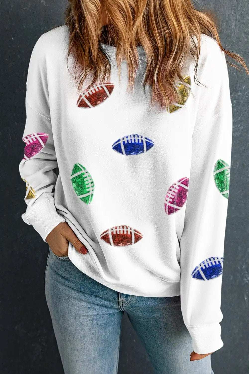 Football Round Neck Long Sleeve Sweatshirt - Trendsi - Flyclothing LLC