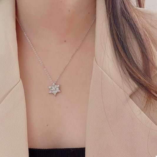 925 Sterling Silver Zircon Snowflake Necklace - Trendsi - Flyclothing LLC