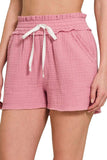 Zenana Double Gauze Elasticband Drawstring Waist Shorts - Trendsi - Flyclothing LLC