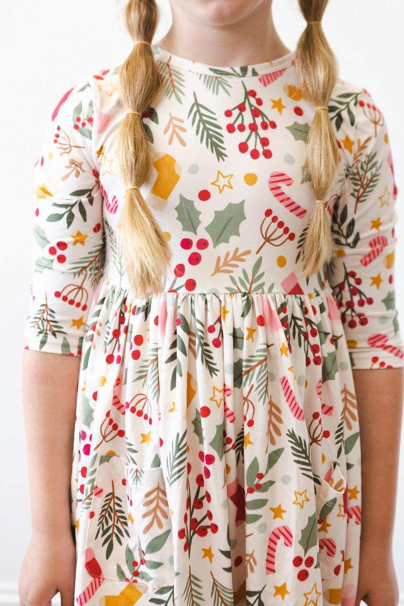 Holly Jolly Christmas 3/4 Sleeve Pocket Twirl Dress - Mila & Rose ® - Flyclothing LLC