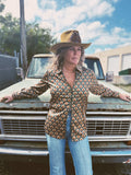 Vagabond Retro Green Tulip Zipper Front Blouse - Lil Bee's Bohemian - Flyclothing LLC