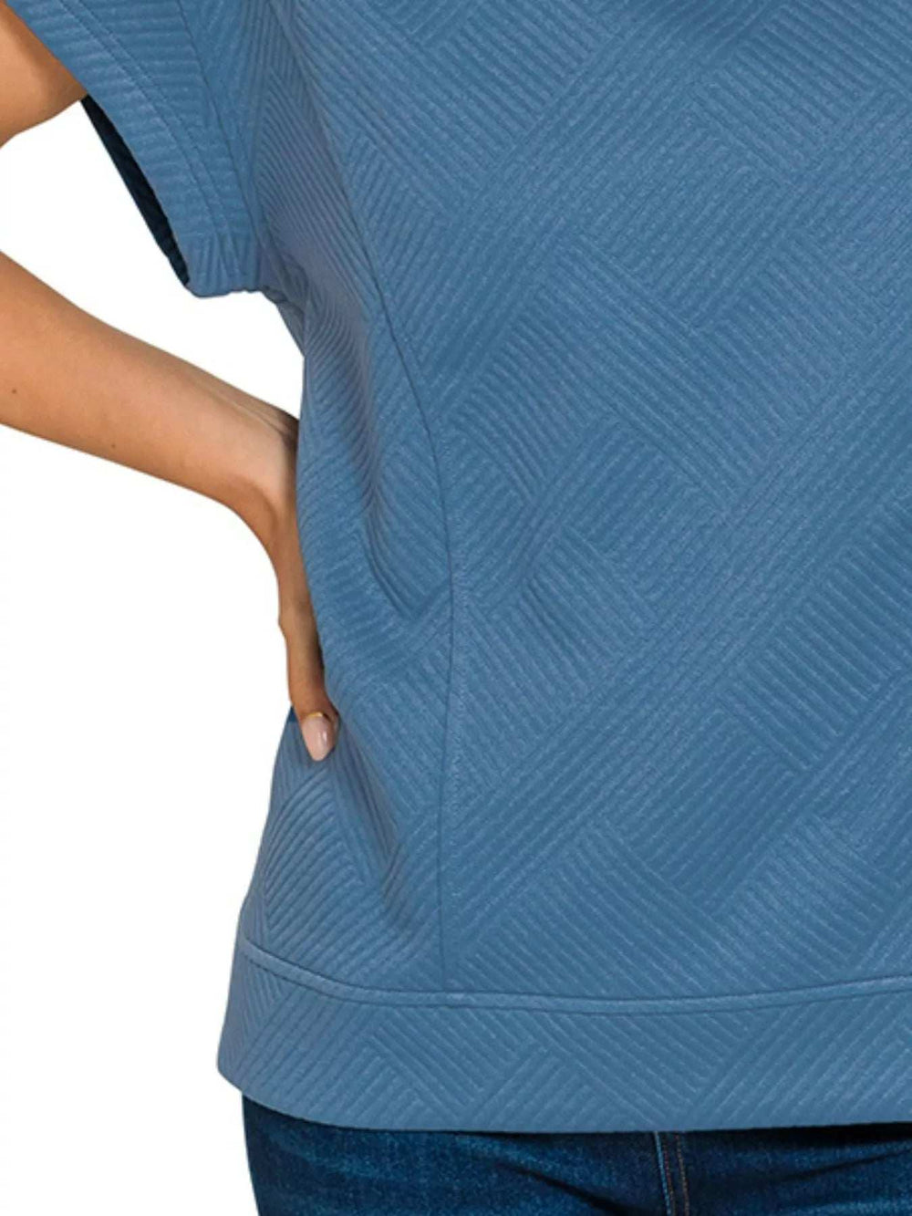 Zenana Textured Knit Jacquard Short Sleeve Top - Trendsi - Flyclothing LLC