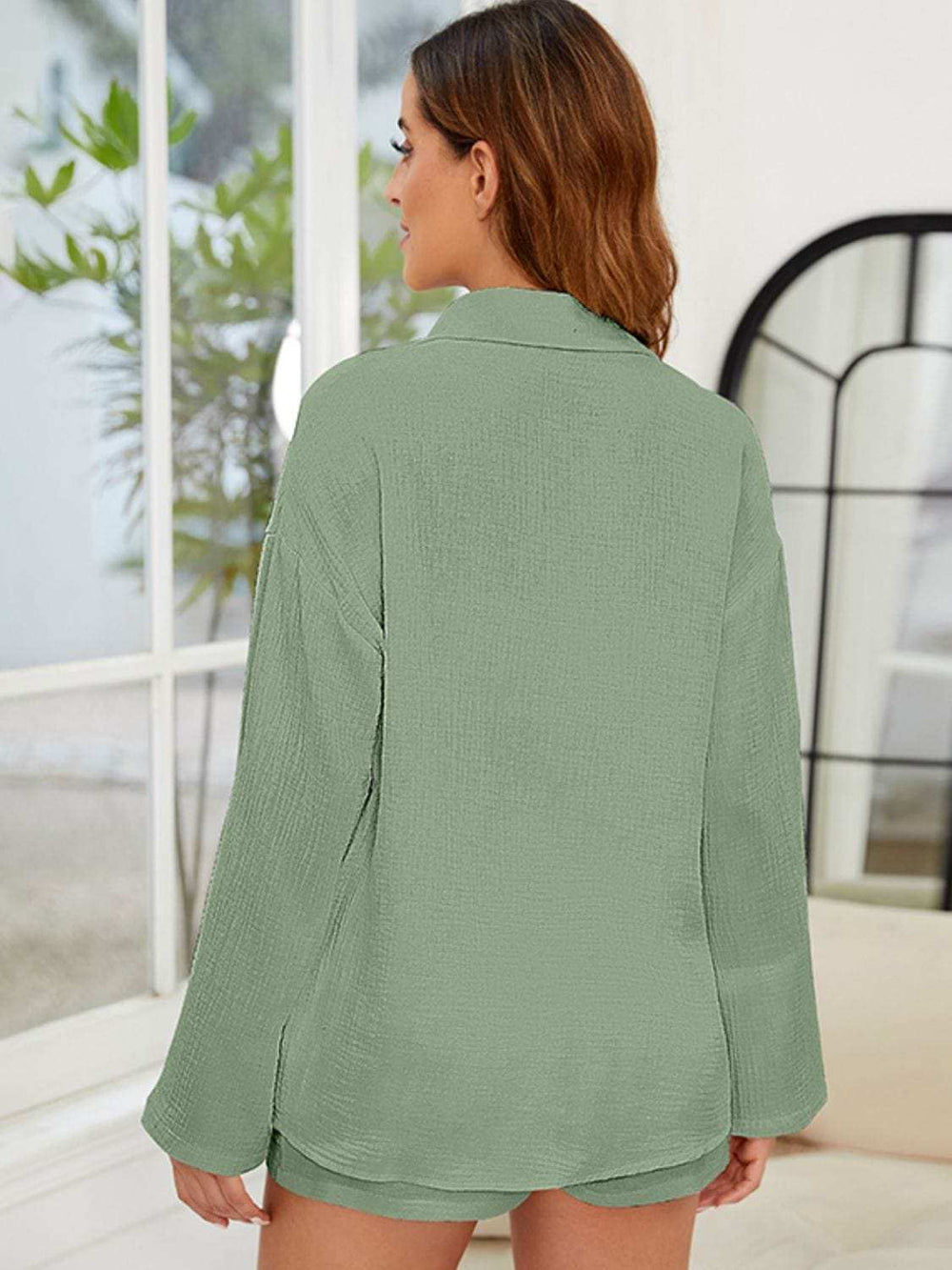 Button Up Long Sleeve Top and Shorts Set - Trendsi - Flyclothing LLC