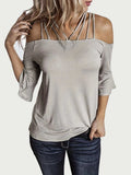 Full Size Cold Shoulder Three-Quarter Sleeve Blouse - Trendsi - Flyclothing LLC