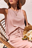 Waffle-Knit Round Neck Tank and Pants Set - Trendsi - Flyclothing LLC