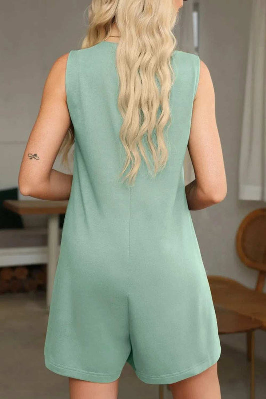 Tie V Neck Pintuck Sleeveless Loose Romper - Trendsi - Flyclothing LLC