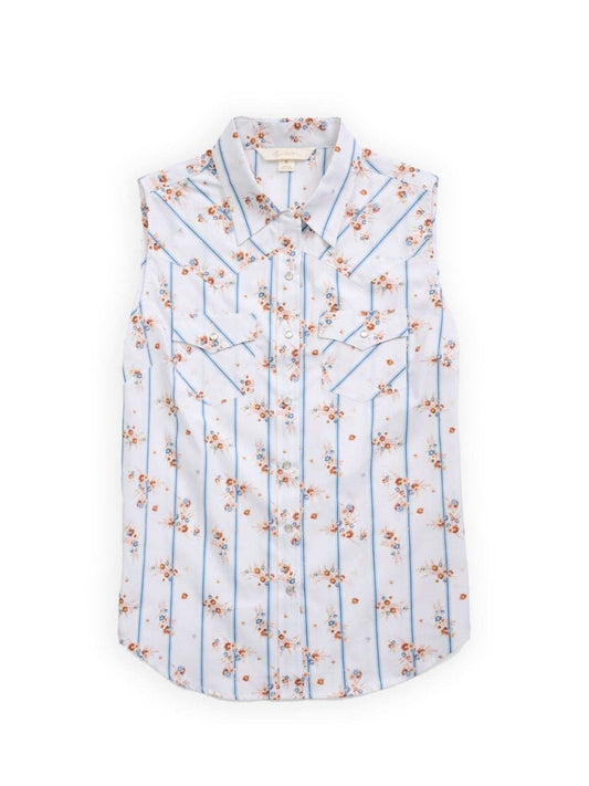 Women's Ely Wallpaper Floral Stripe Print Sleeveless Shirt - Ely Cattleman - Flyclothing LLC